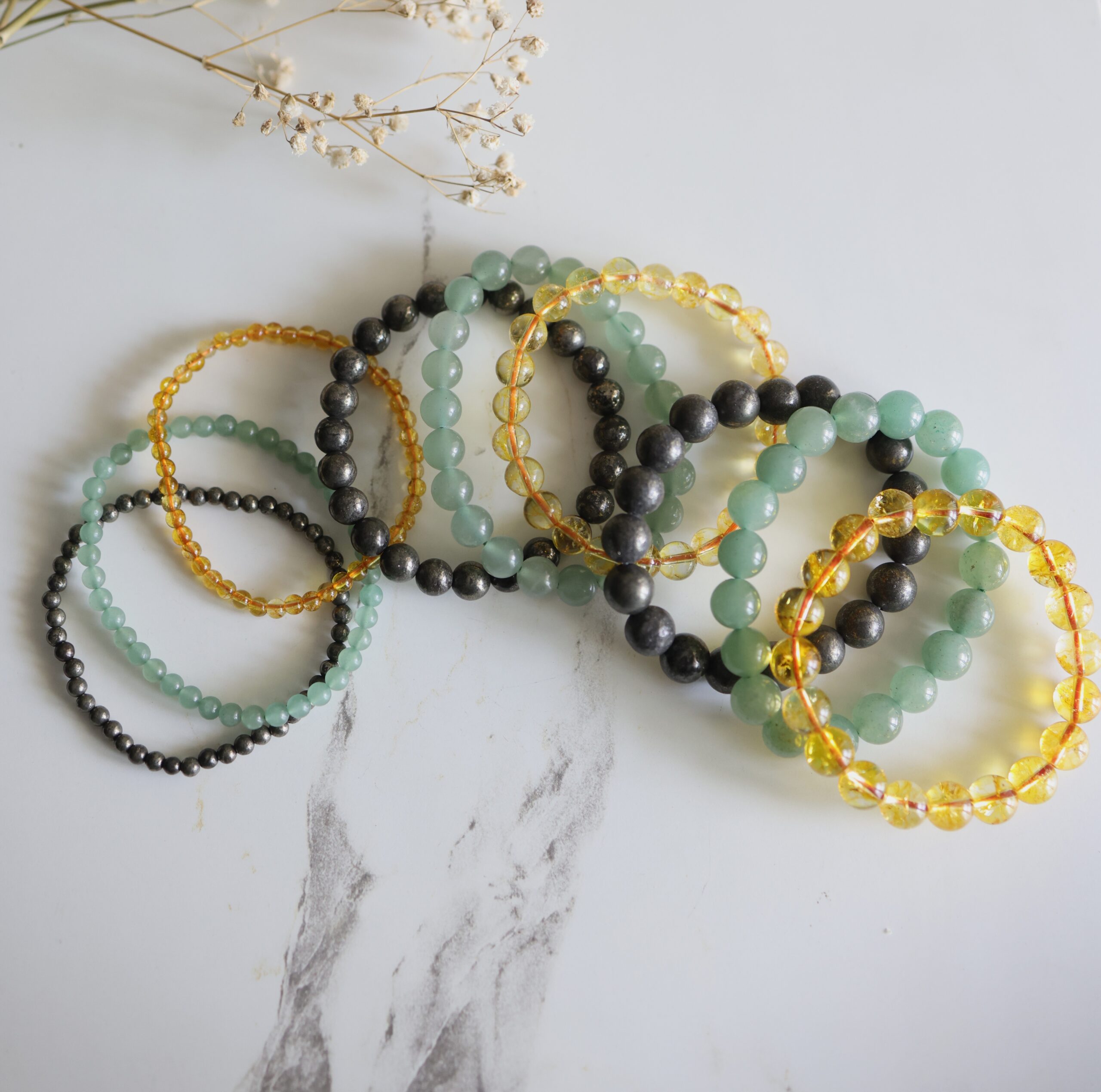 Abundance and Prosperity crystal bracelets bundle - 4mm, 8mm, 10mm Natural