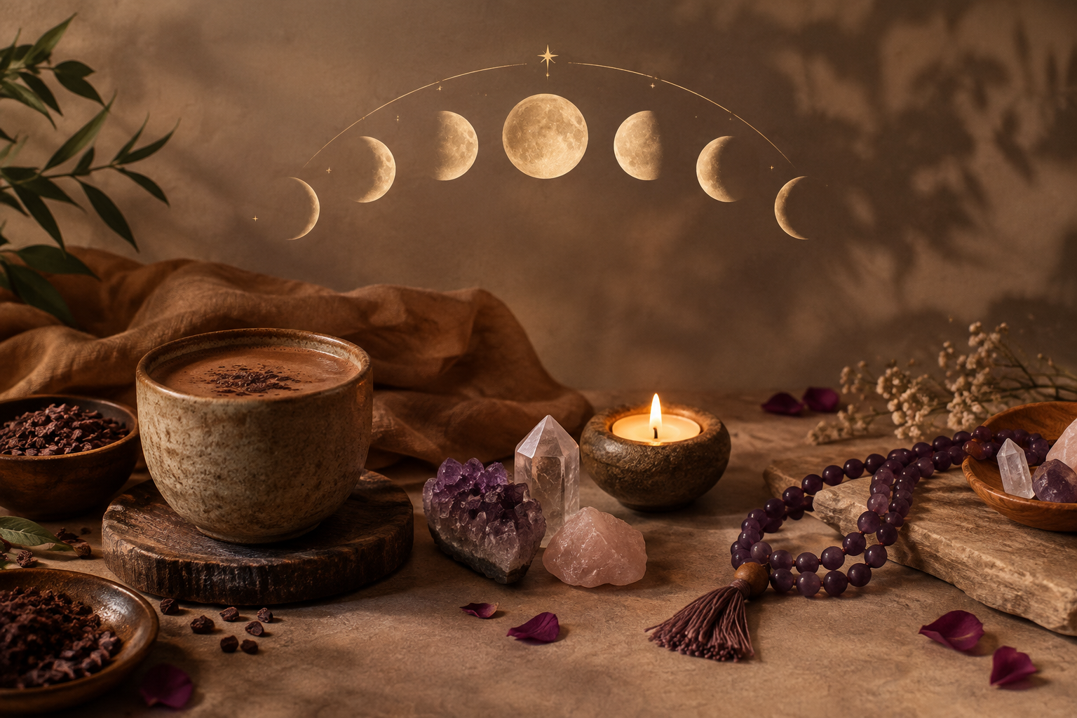 New Moon, Full Moon: Letting Lunar Cycles Shape Your Cacao and Crystal Practice