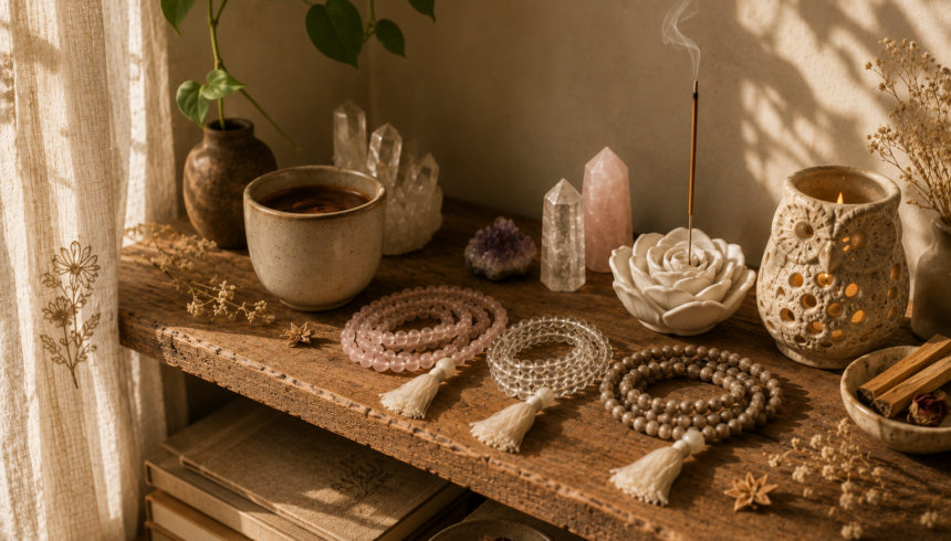 The Ritual Shelf: How to Curate Cacao, Crystals, Japmalas & Incense Into a Meaningful Space