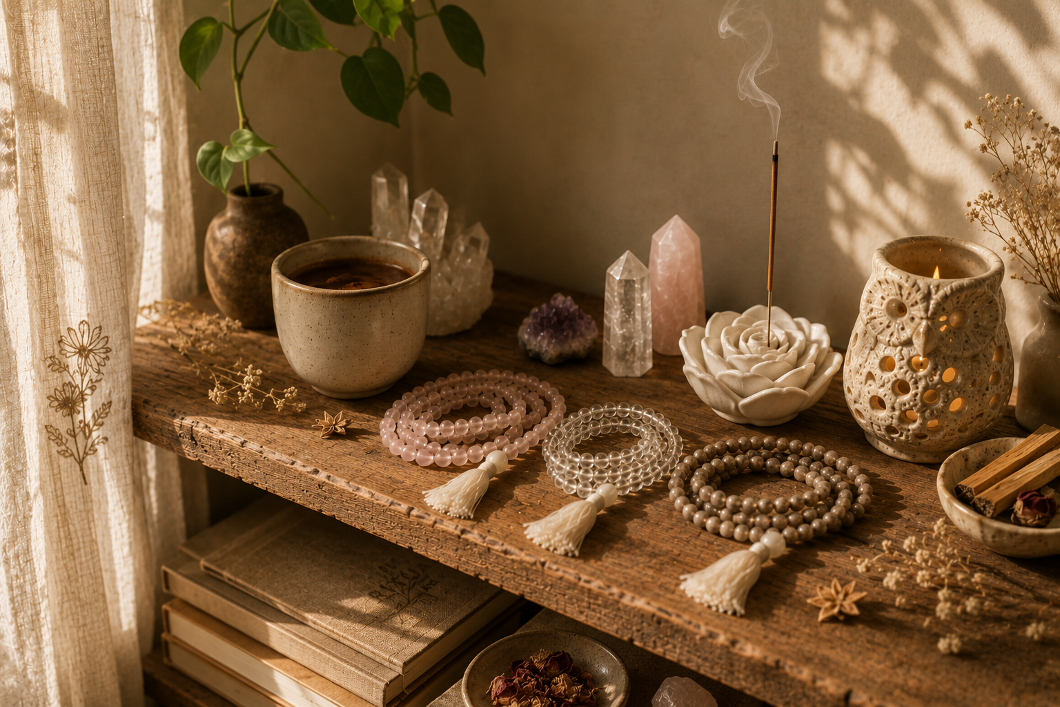 The Ritual Shelf: How to Curate Cacao, Crystals, Japmalas & Incense Into a Meaningful Space